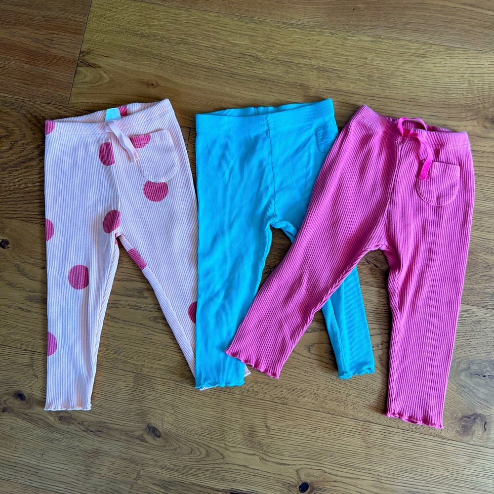 Zara Kids Leggings Set — Orange Polka Dot, Turquoise, Bright Pink